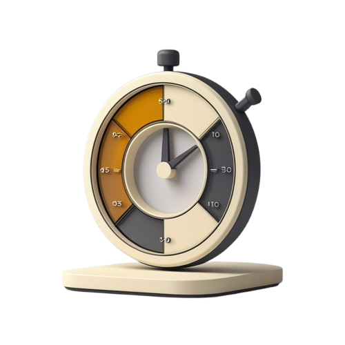 A retro-style round stopwatch or timer with a cream-colored base and dial, black outer casing and hands, and orange and dark gray segmented face sections, shown on a plain white background.
