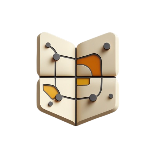 A 3D geometric puzzle block or decorative tile with a cream-colored background, dark gray grid lines and dots, and orange and yellow accent panels, shown on a plain white background.